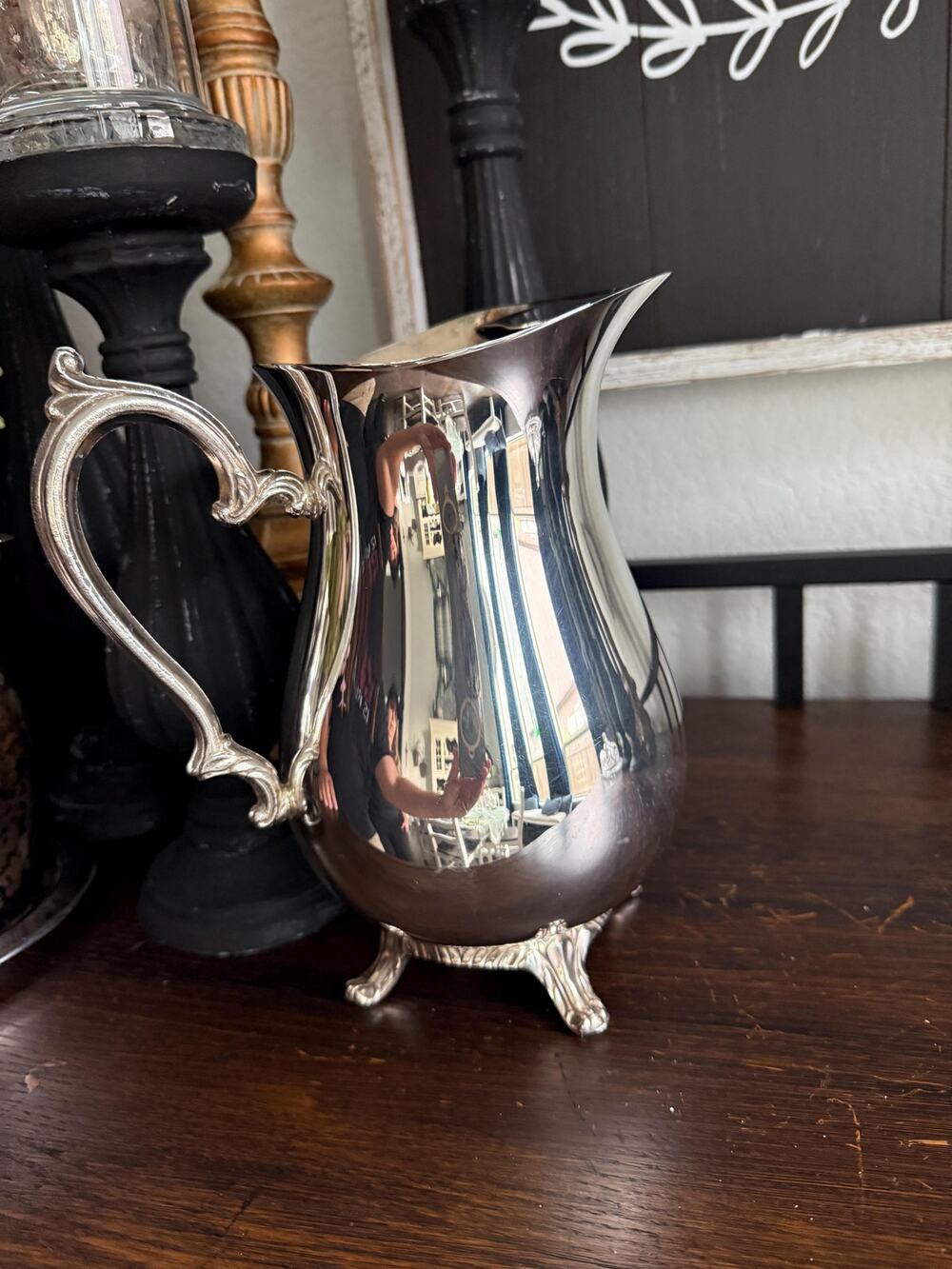 Vintage International Silver Water Pitcher Silver Plated Footed Ice Guard
